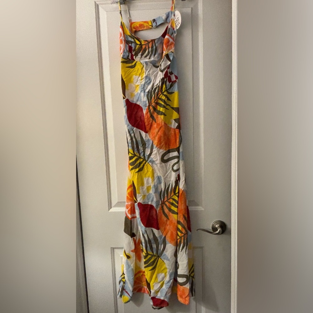 Tropical Print Maxi Dress in Yellow & Orange